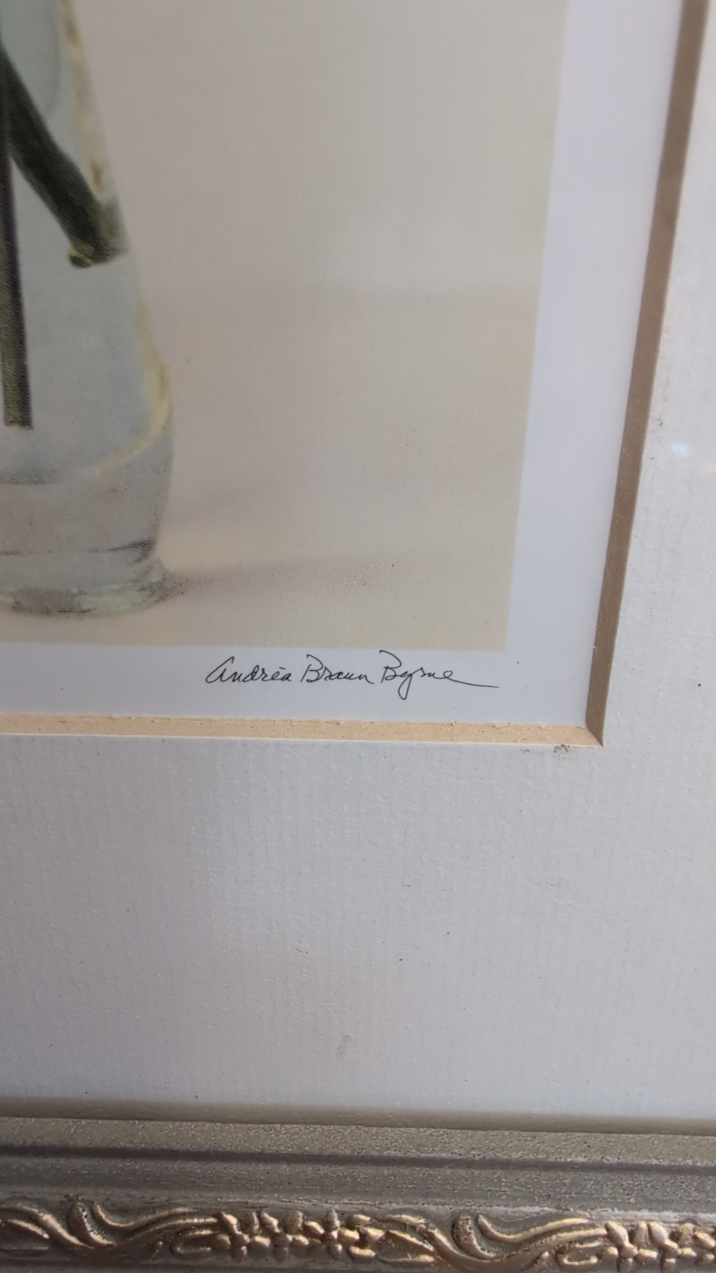 Andrea Braun Byrne Legacy Floral Print Matted Frame Yellow Flower in Vase... As Is