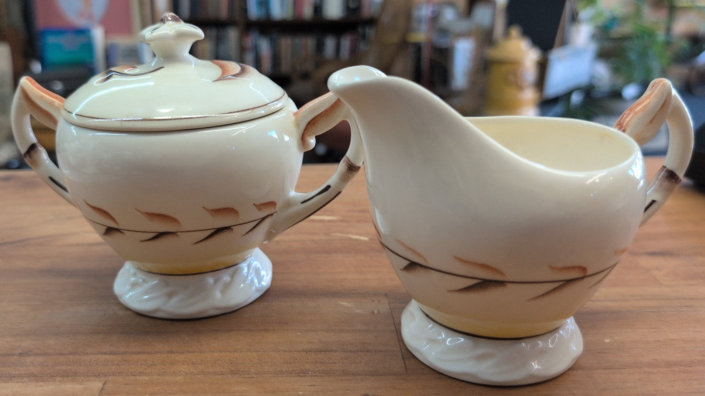 Vernon Kilns 'Arcadia' cream and sugar set. Made in USA