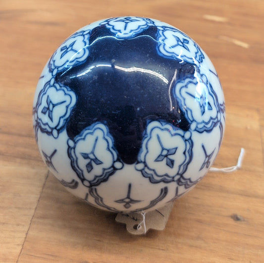Blue and White Floral Ceramic Sphere. 3.25 Wide