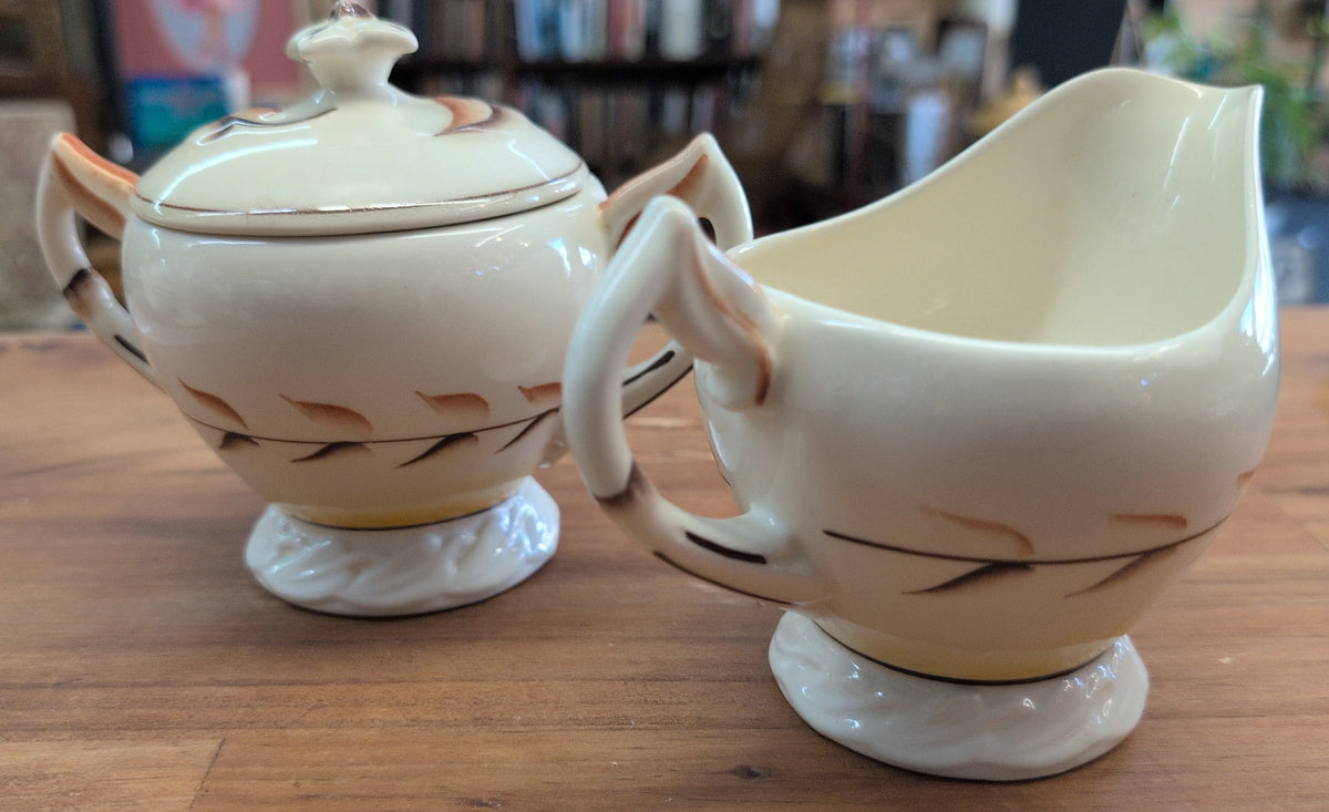 Vernon Kilns 'Arcadia' cream and sugar set. Made in USA