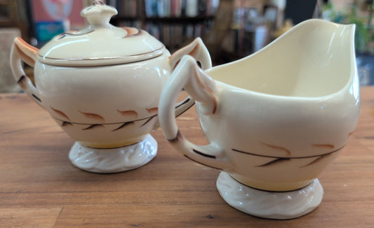 Vernon Kilns 'Arcadia' cream and sugar set. Made in USA