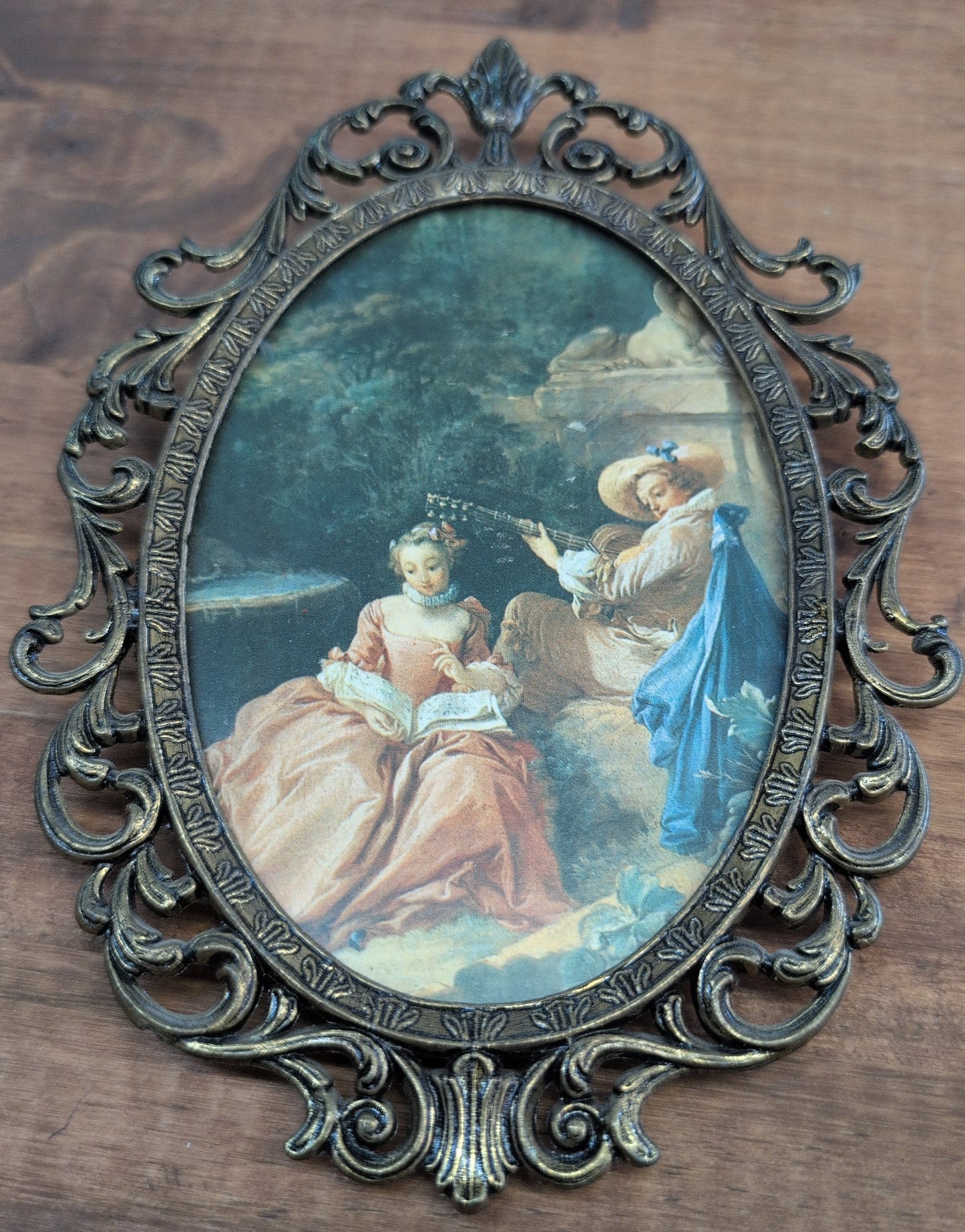 Rococo-style print with a pastoral scene in Ornate Metal Frame