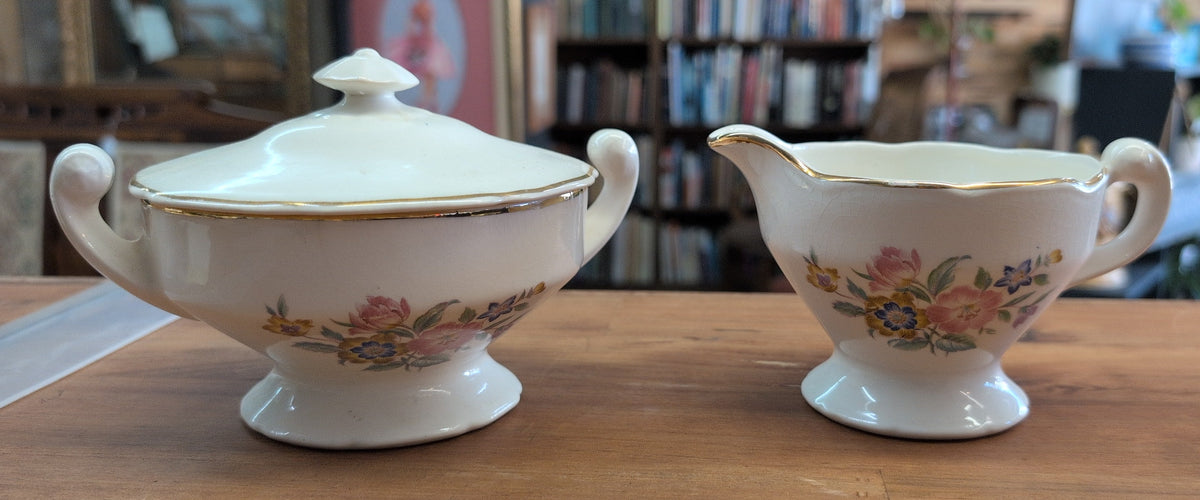 Creamer and Sugar Bowl Set with Floral Pattern made in USA